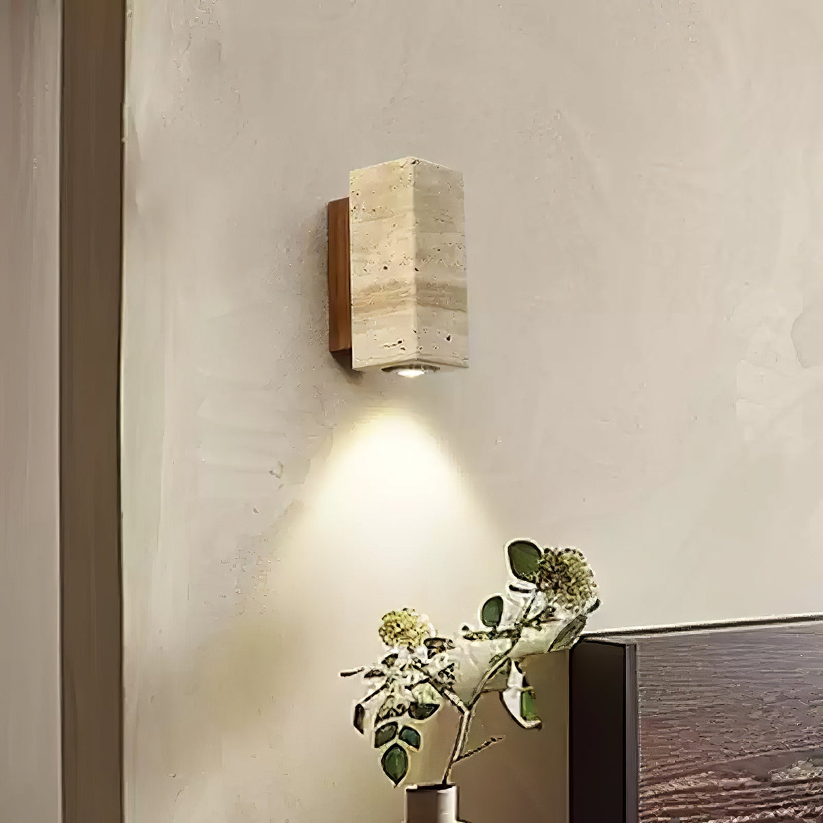 Valalaria aplique de pared rectangular en travertino con enchufe enchufable