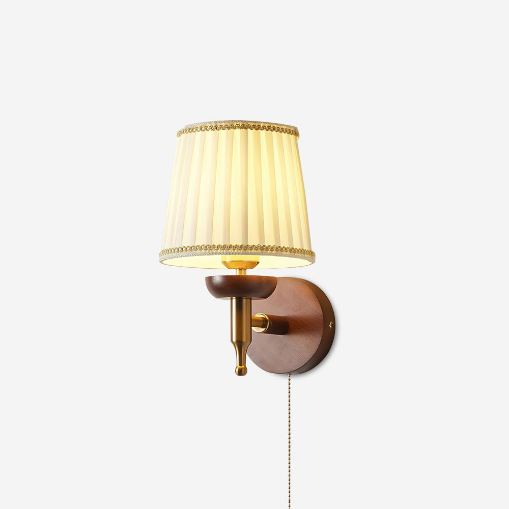 Blixen aplique de pared tejido clásico dorado nogal para dormitorio