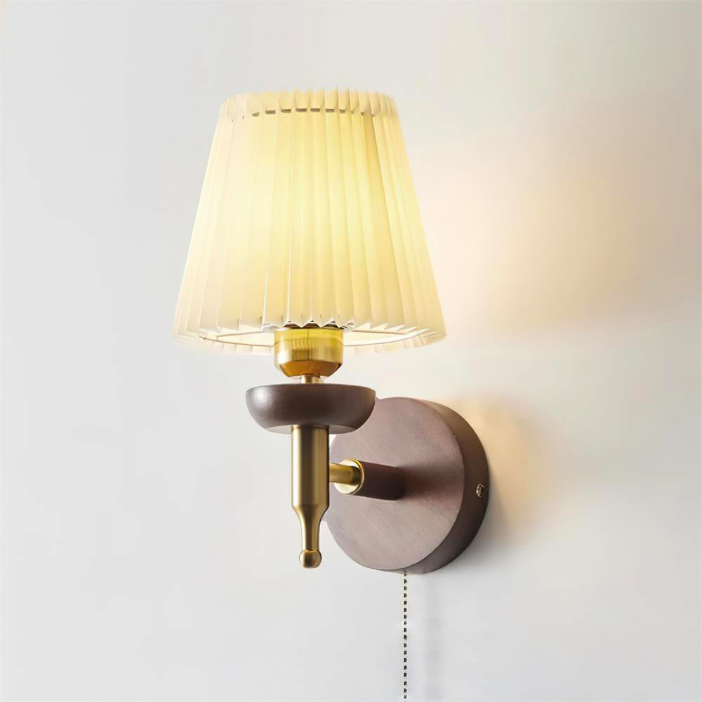 Blixen aplique de pared tejido clásico dorado nogal para dormitorio