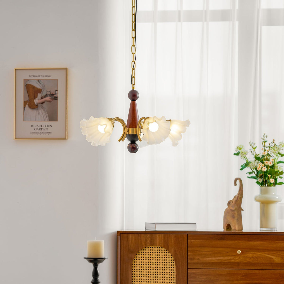 Ilvinan lámpara de araña tradicional elegancia madera vidrio