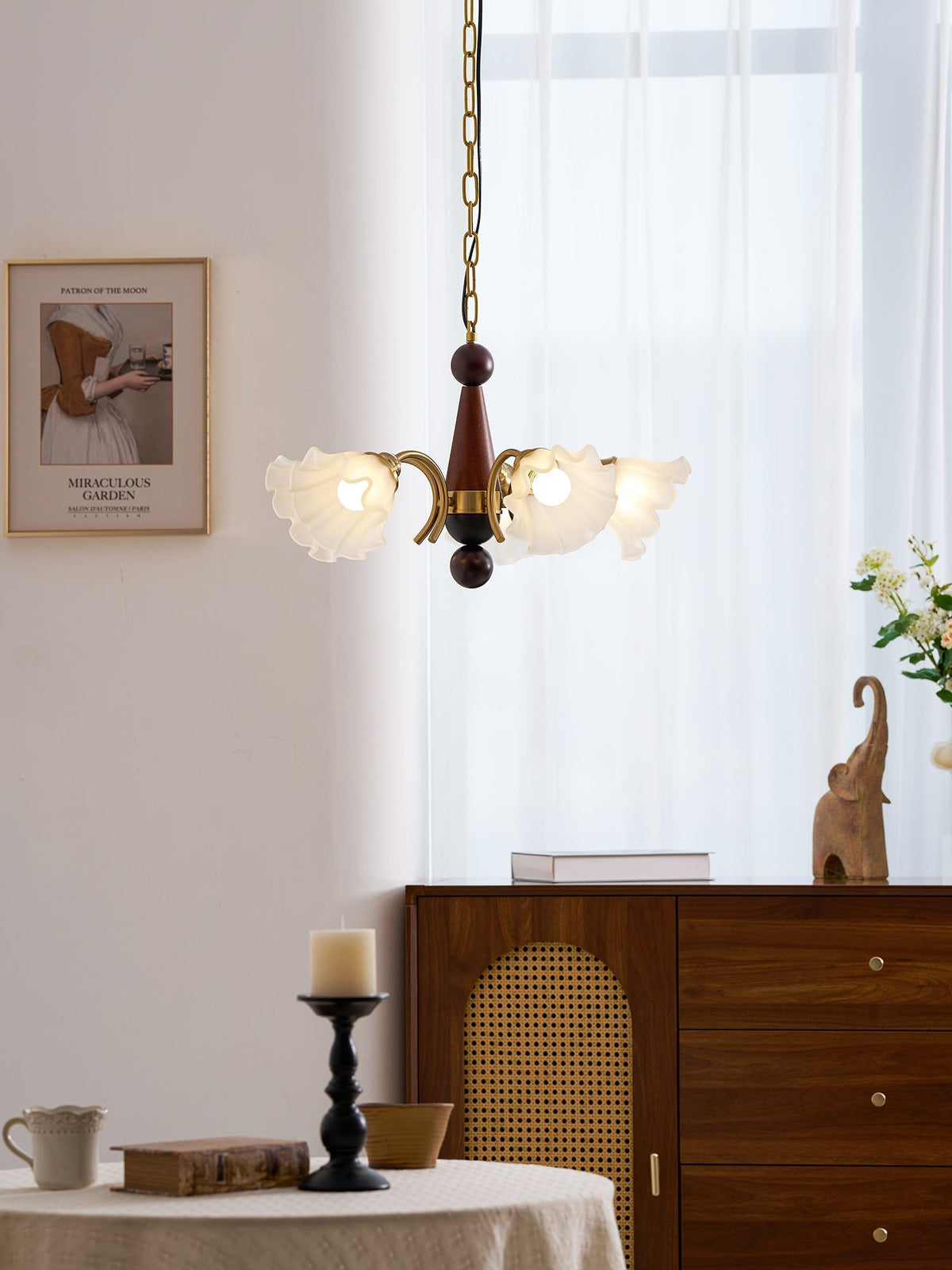 Ilvinan lámpara de araña tradicional elegancia madera vidrio