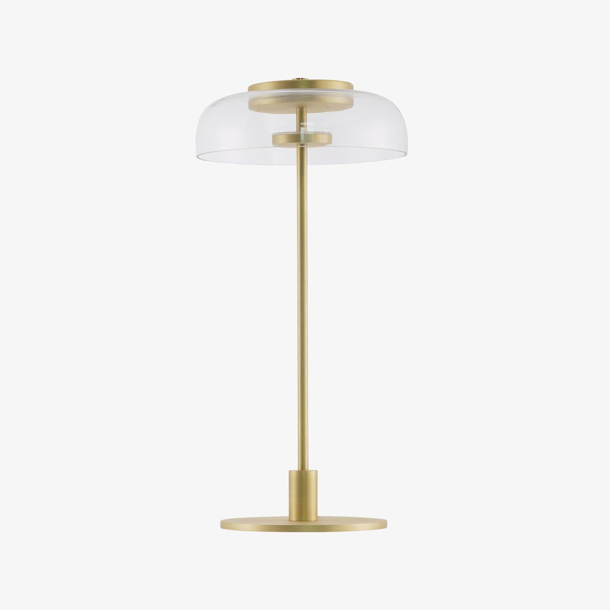 Rinelette lámpara de mesa con pantalla de vidrio transparente y base de madera