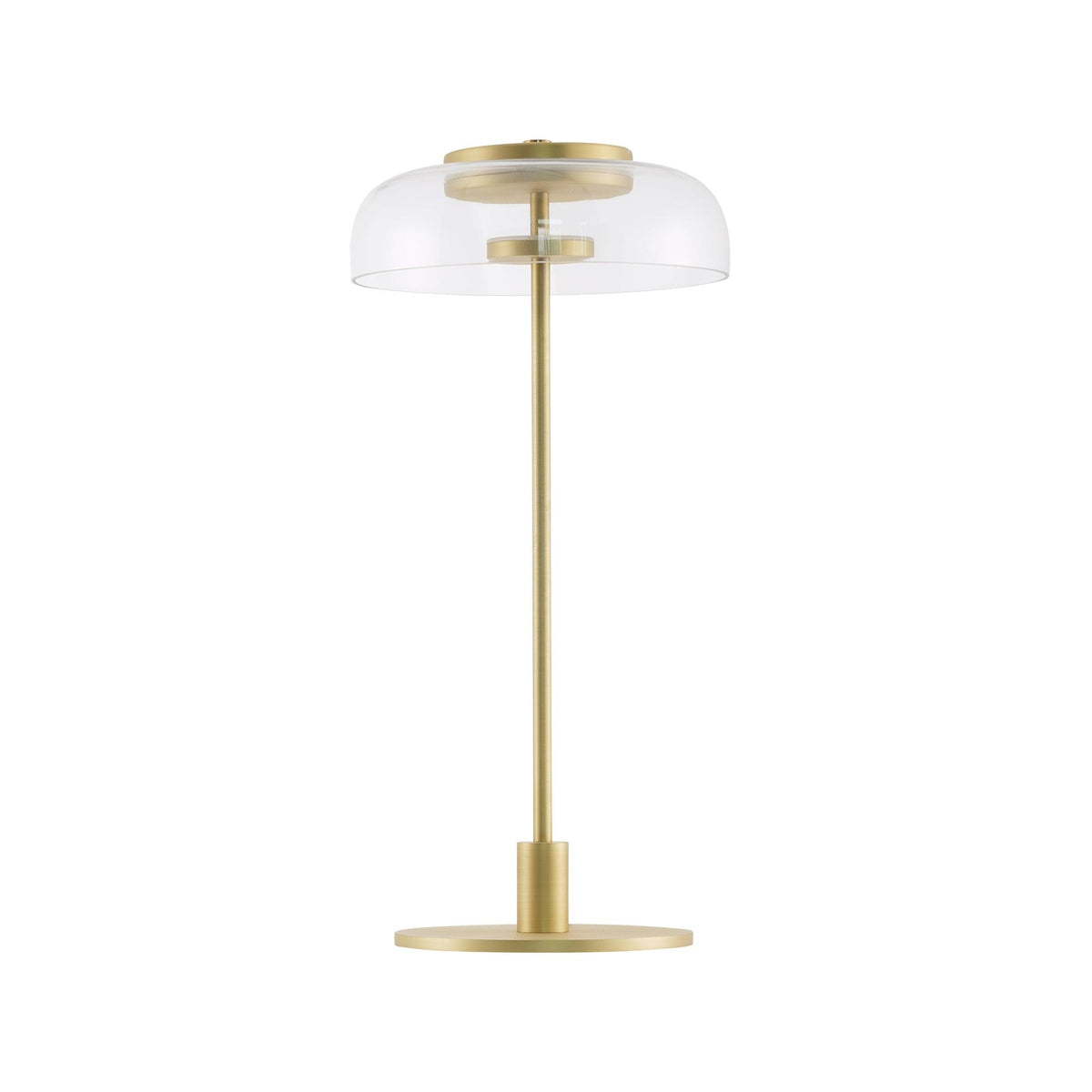 Rinelette lámpara de mesa con pantalla de vidrio transparente y base de madera