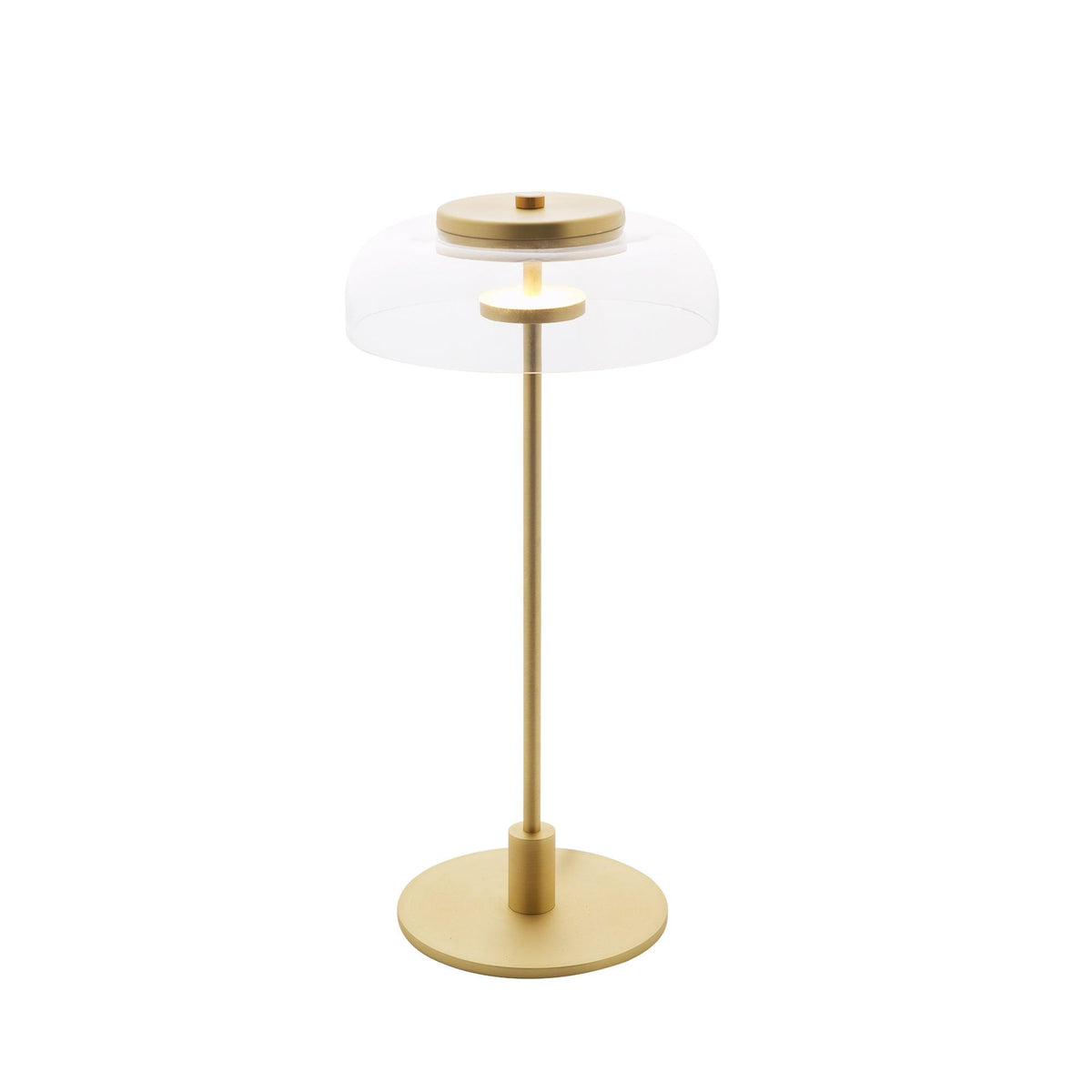 Rinelette lámpara de mesa con pantalla de vidrio transparente y base de madera