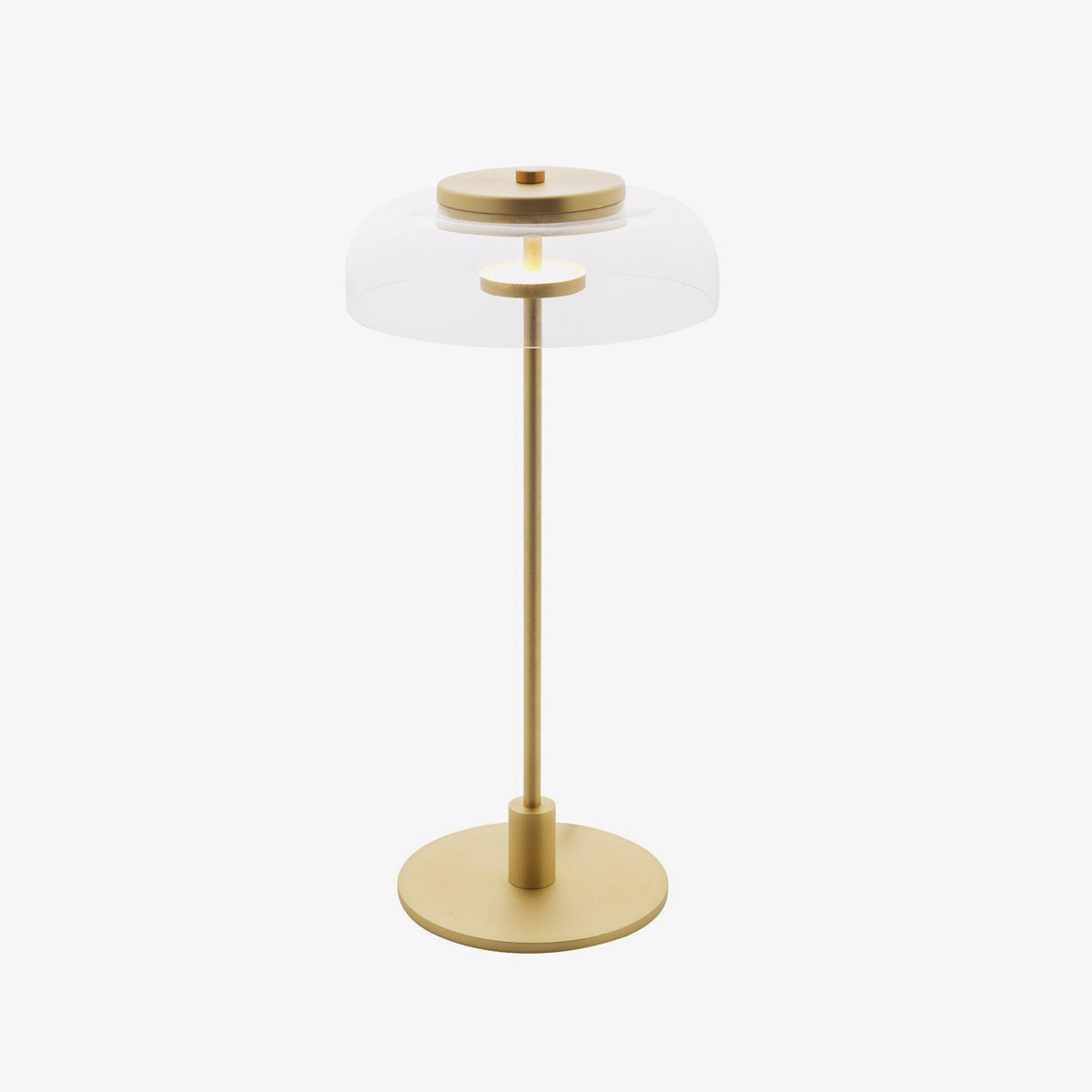 Rinelette lámpara de mesa con pantalla de vidrio transparente y base de madera