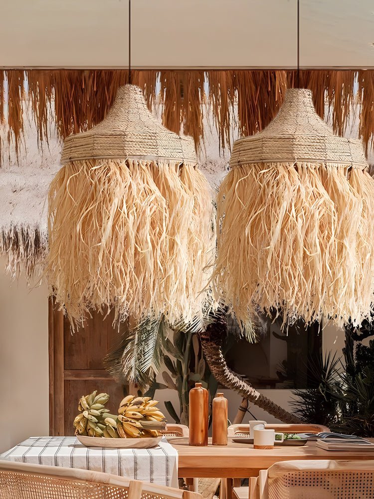 Bohemian lámpara colgante de paja trenzada