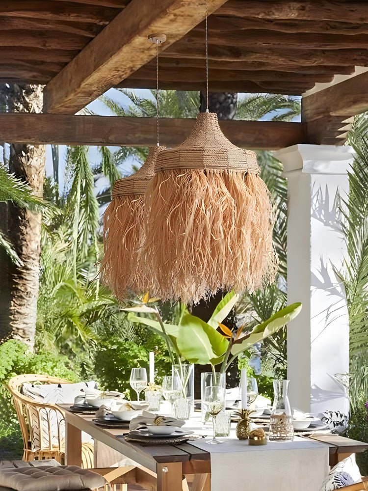 Bohemian lámpara colgante de paja trenzada