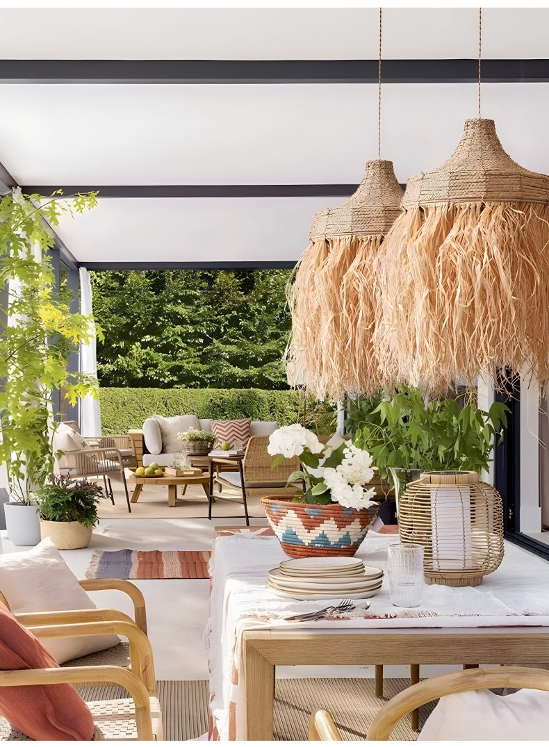 Bohemian lámpara colgante de paja trenzada