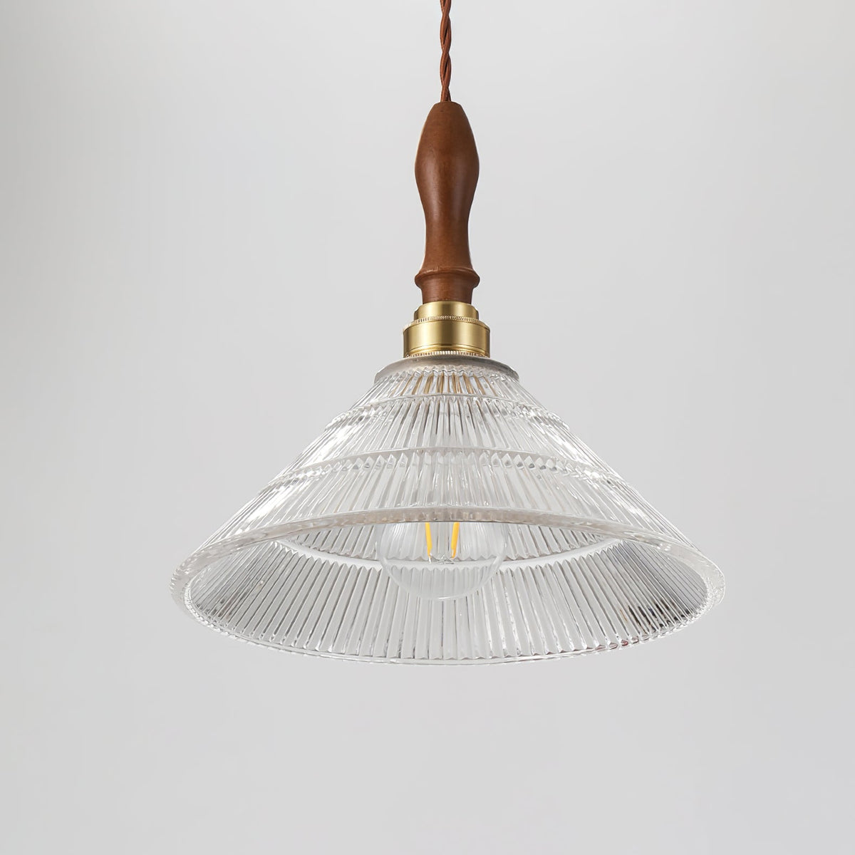 Arcara lámpara colgante Vintage de vidrio y madera con efecto efecto ondulado