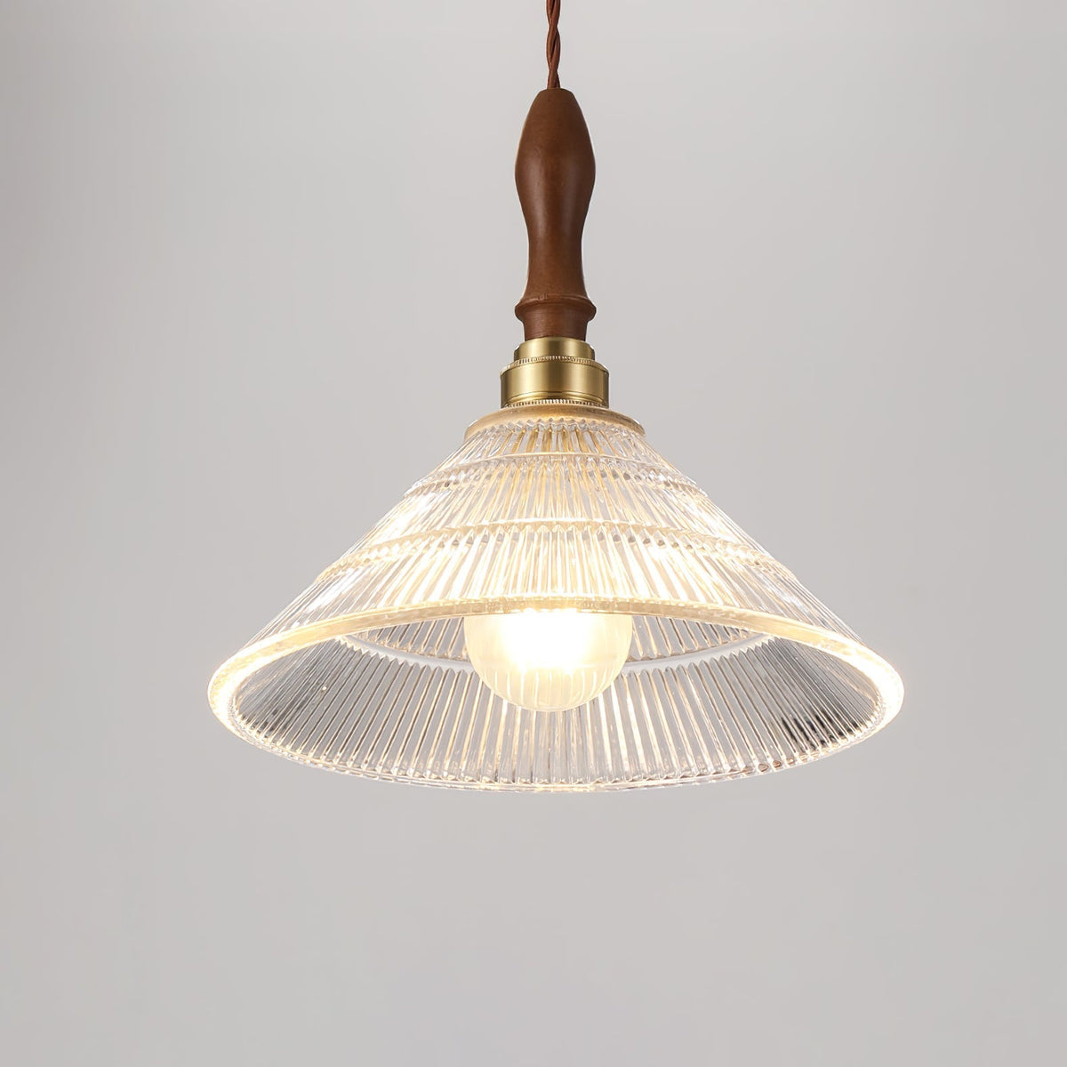 Arcara lámpara colgante Vintage de vidrio y madera con efecto efecto ondulado