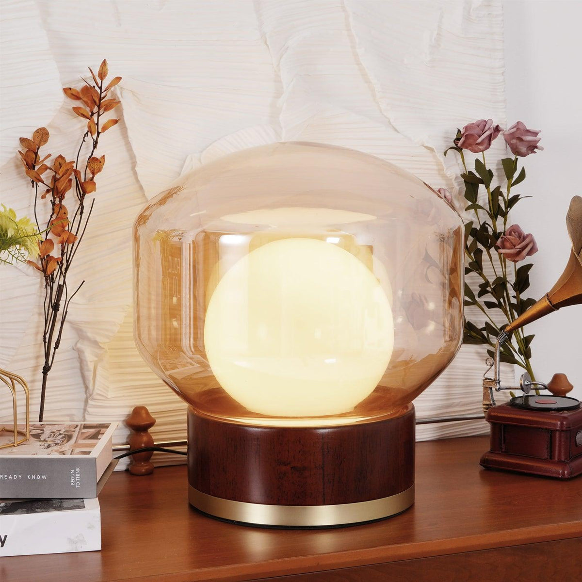 Brinox lámpara de mesa artística de madera