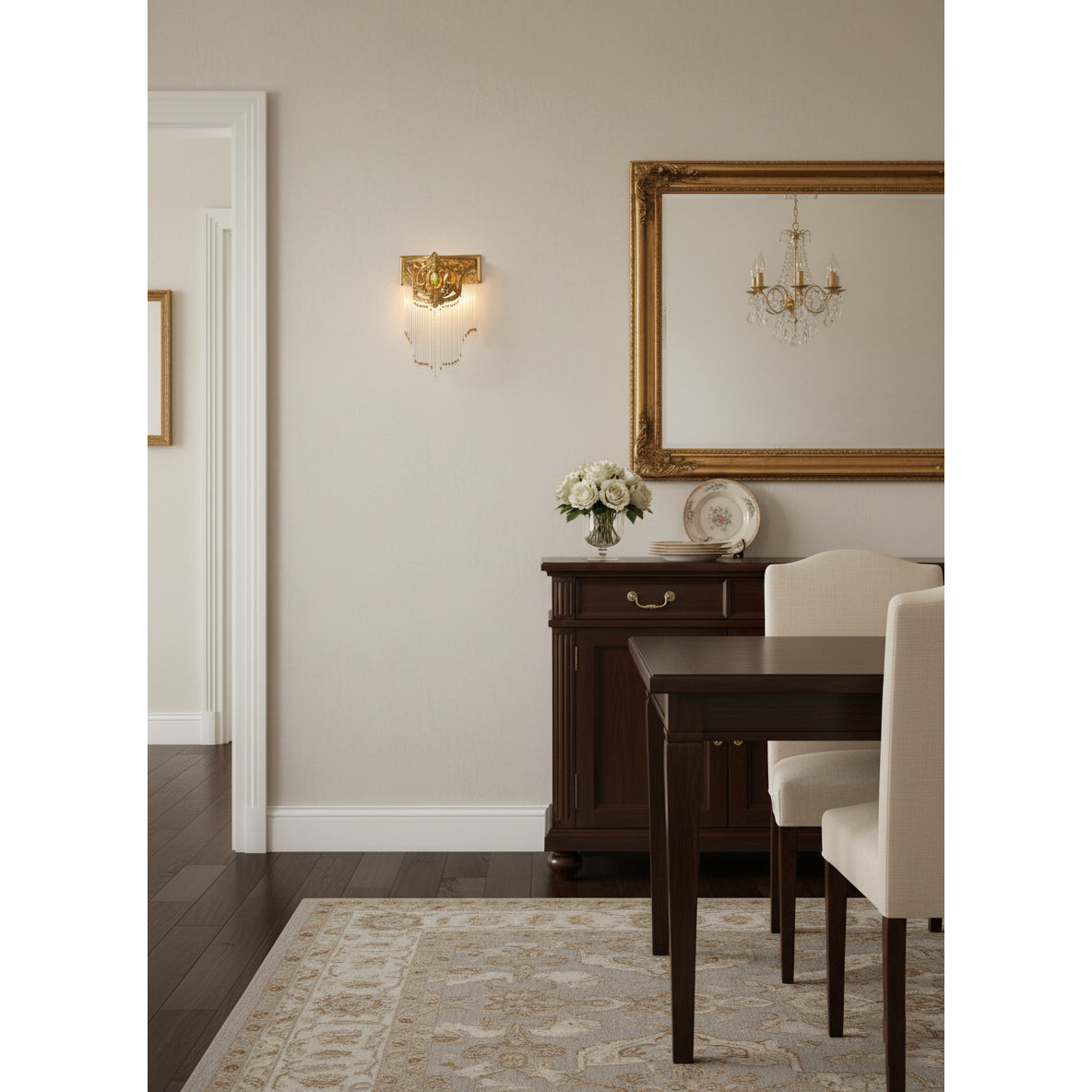 Bow aplique de pared Tie con franja de cristal dorado