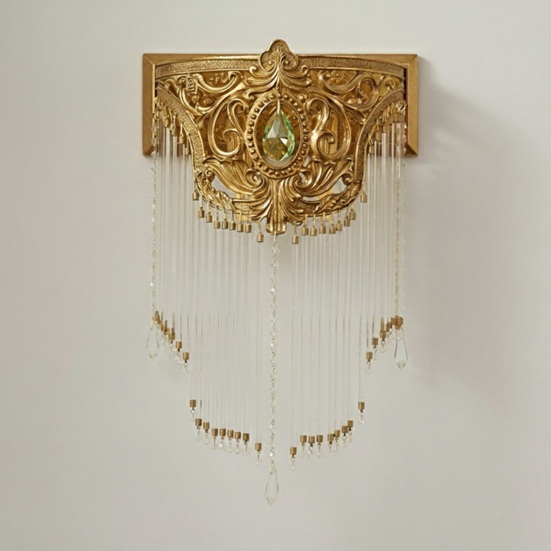 Bow aplique de pared Tie con franja de cristal dorado