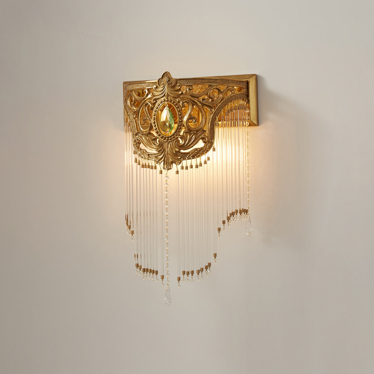Bow aplique de pared Tie con franja de cristal dorado
