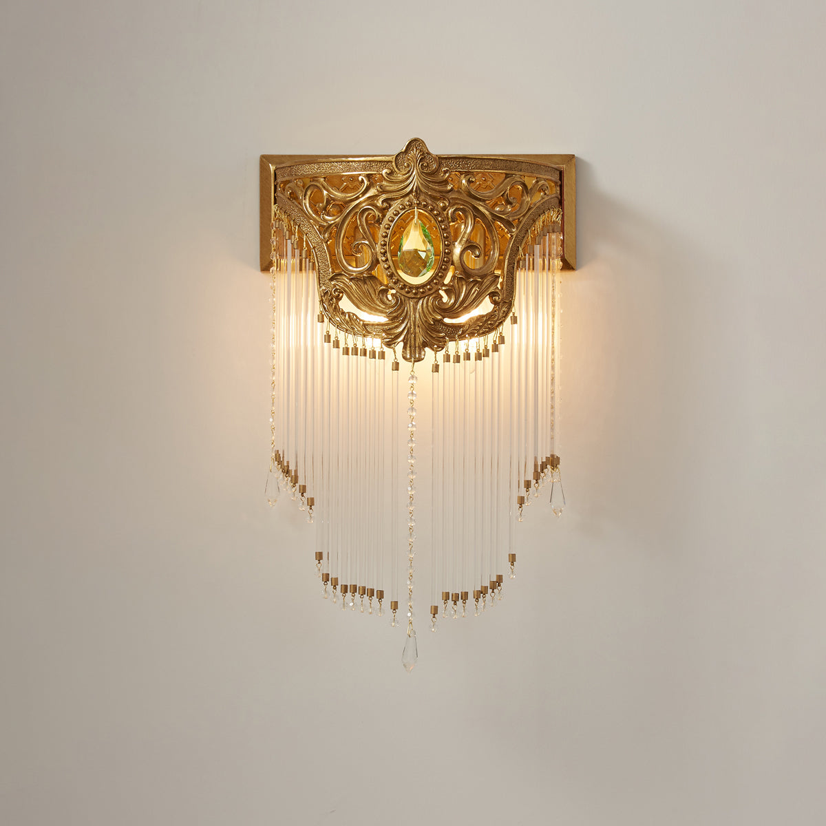 Bow aplique de pared Tie con franja de cristal dorado