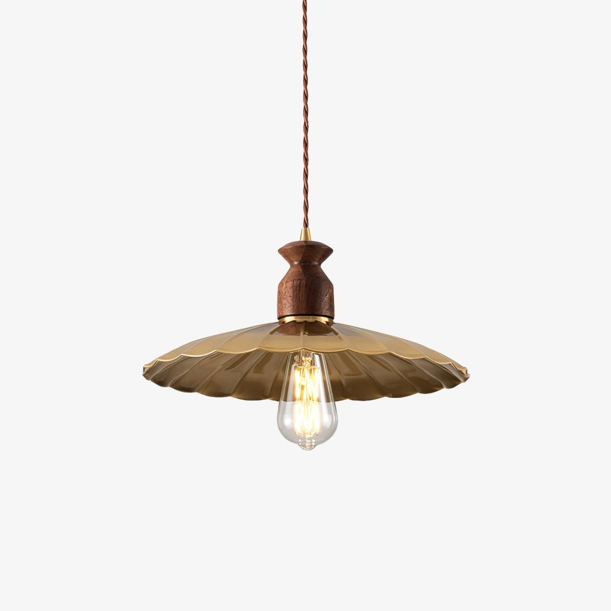Qior lámpara colgante de latón clásico, elegancia y cresta en madera