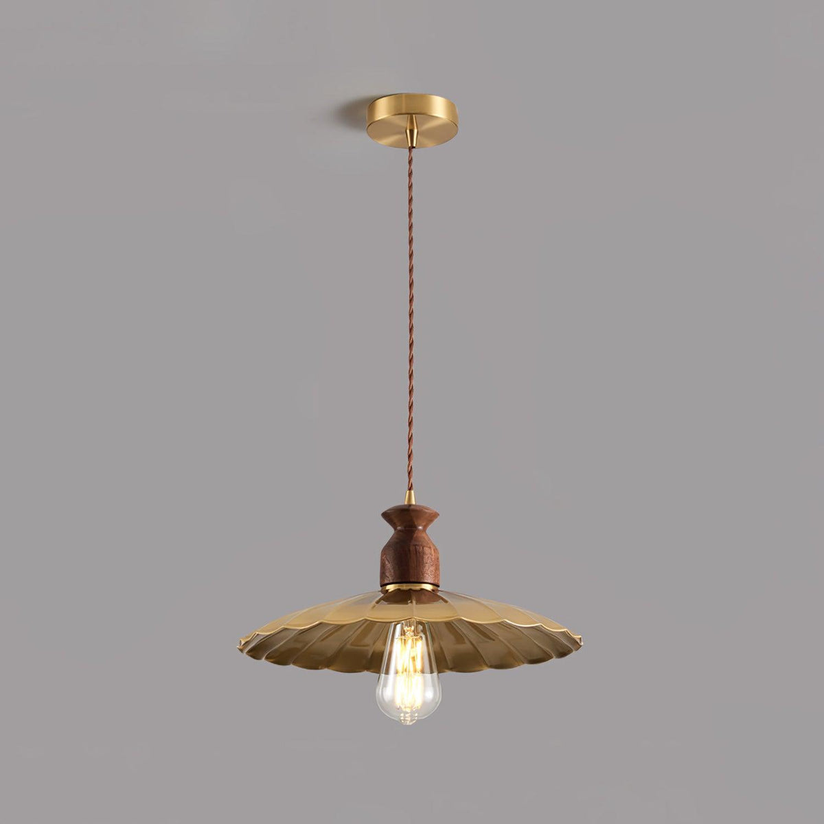 Qior lámpara colgante de latón clásico, elegancia y cresta en madera