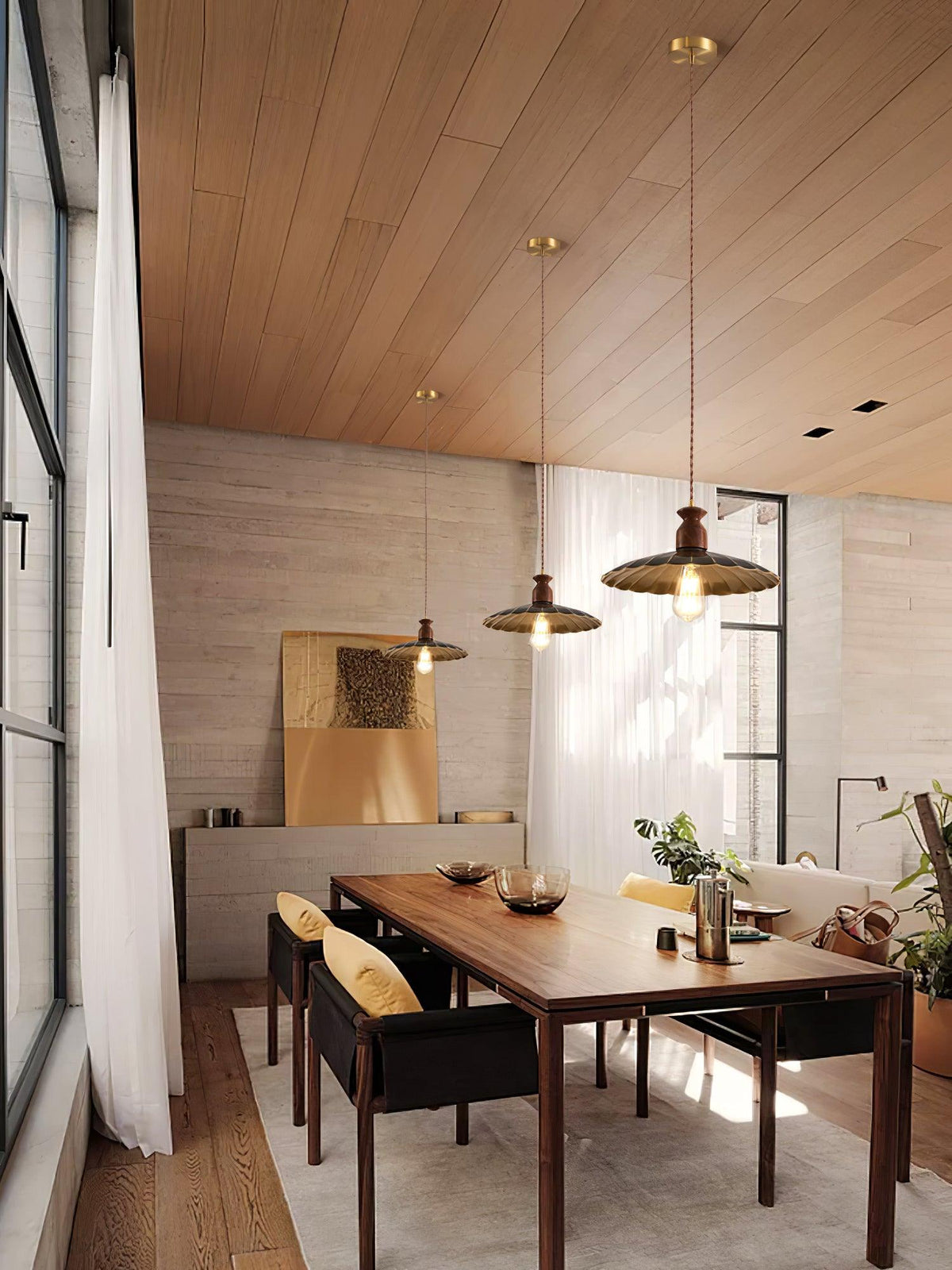 Qior lámpara colgante de latón clásico, elegancia y cresta en madera