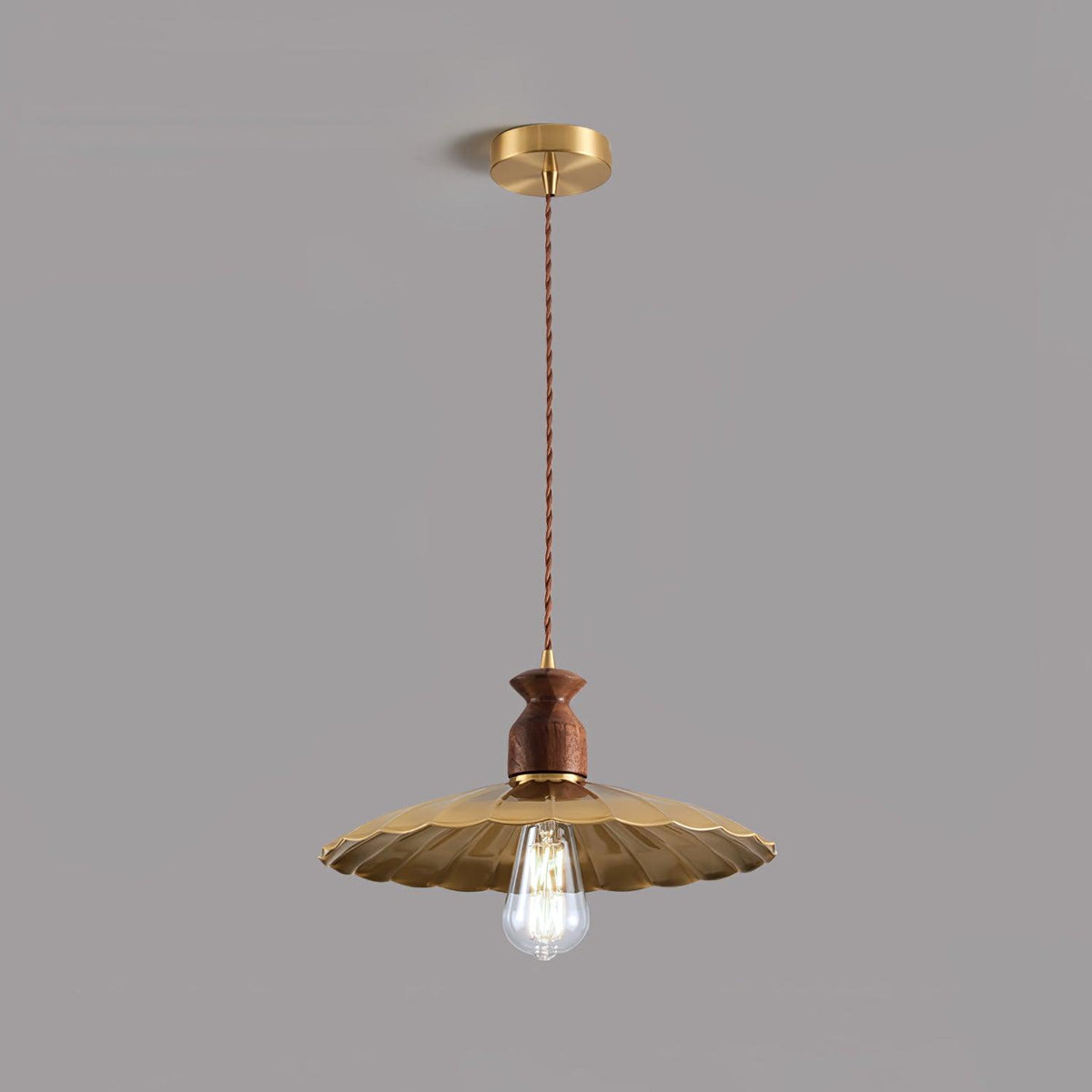 Qior lámpara colgante de latón clásico, elegancia y cresta en madera