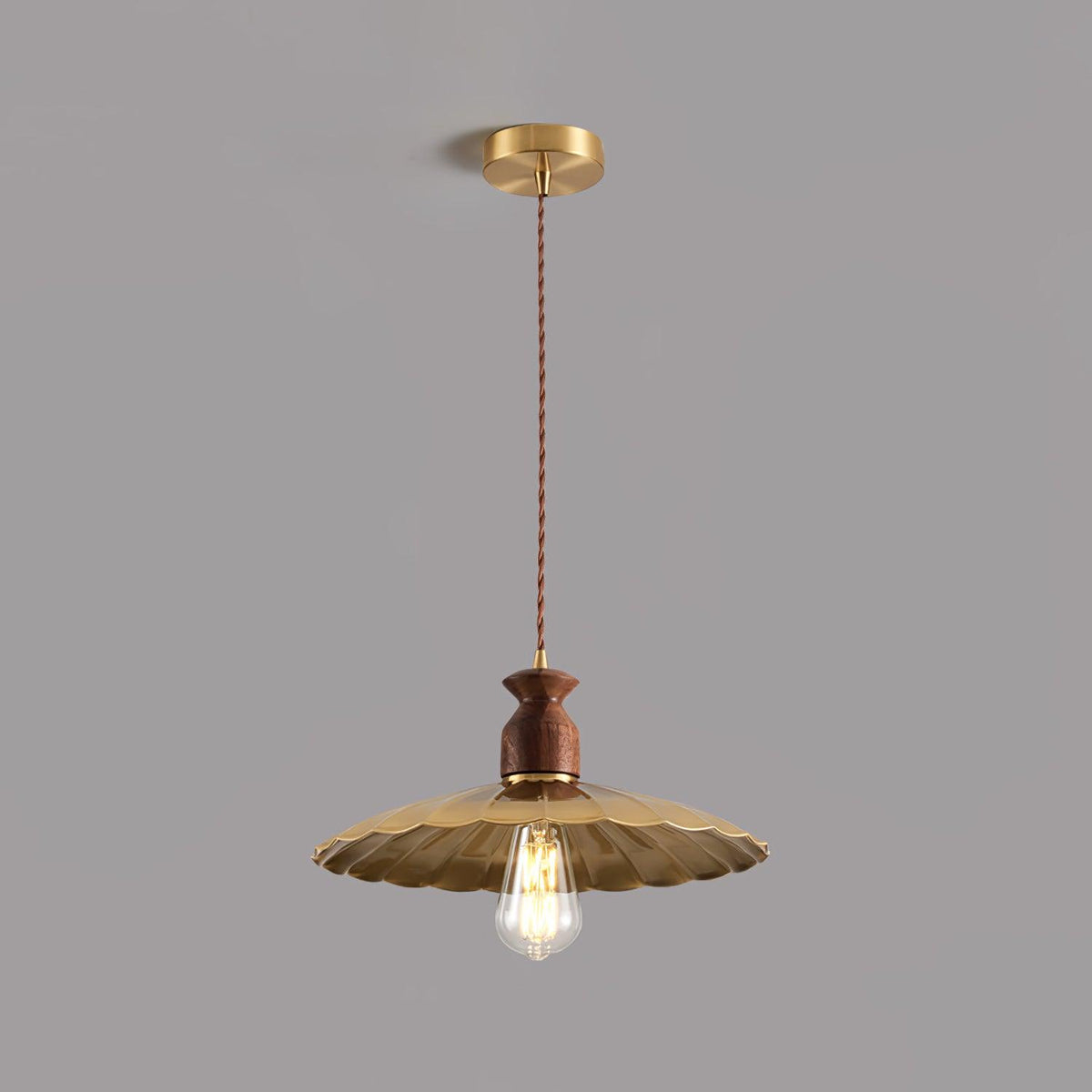 Qior lámpara colgante de latón clásico, elegancia y cresta en madera