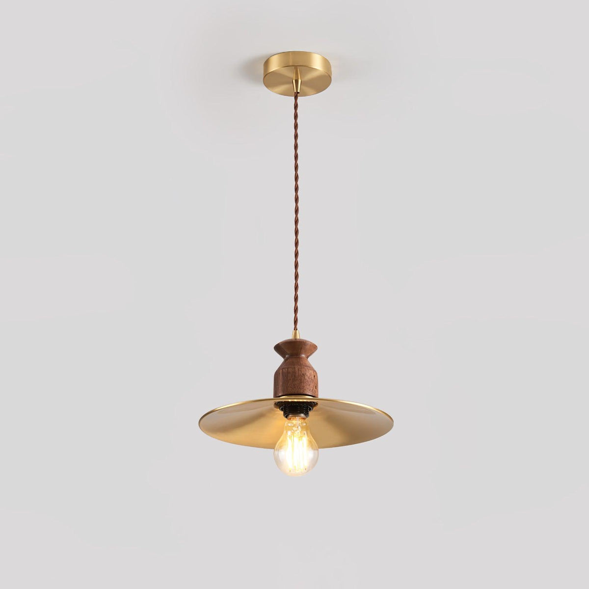 Qior lámpara colgante de latón clásico, elegancia y cresta en madera