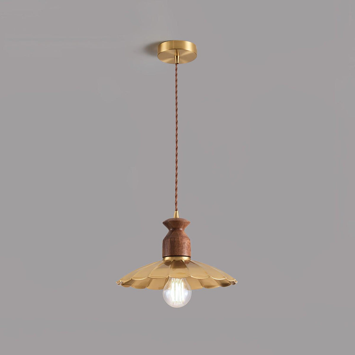 Qior lámpara colgante de latón clásico, elegancia y cresta en madera