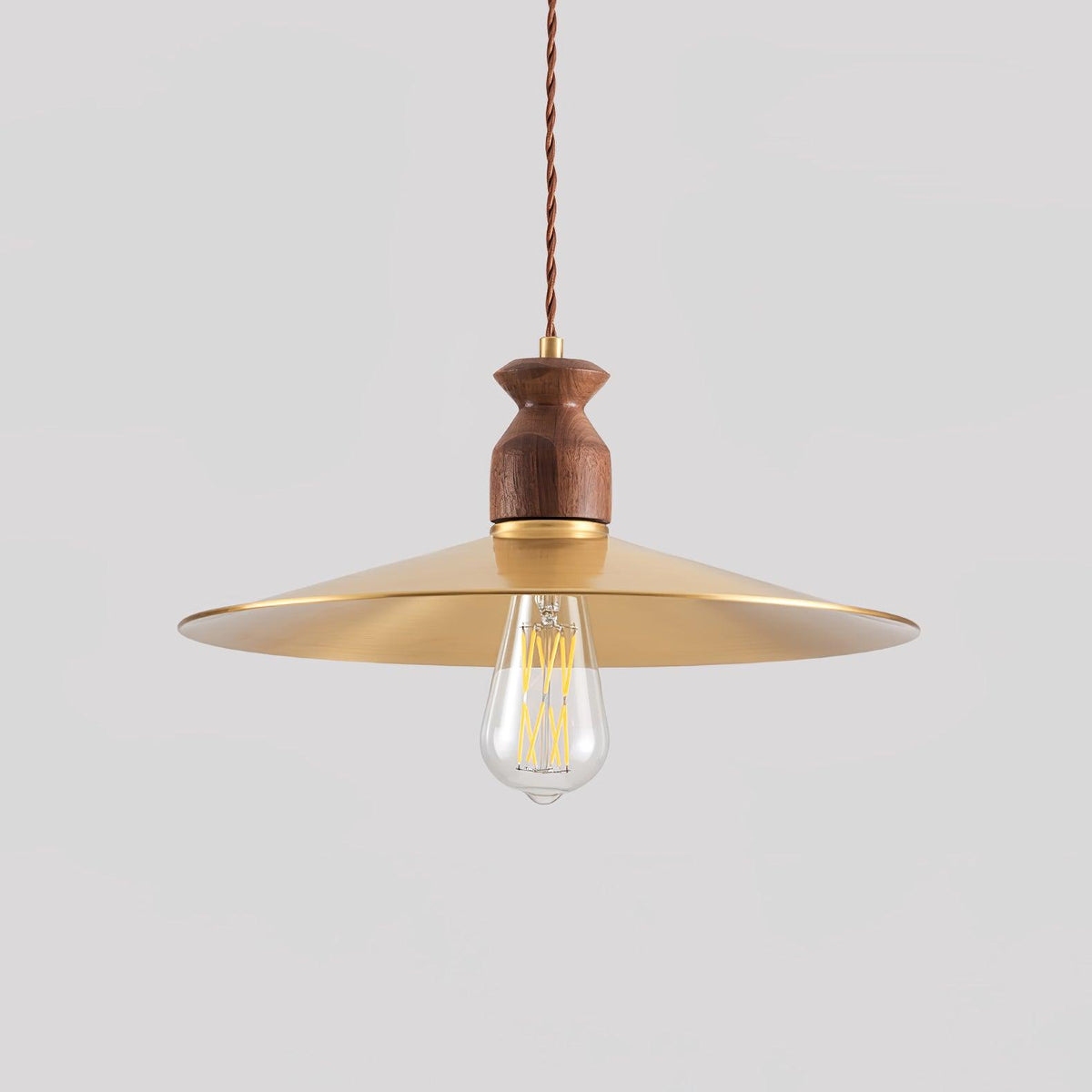 Qior lámpara colgante de latón clásico, elegancia y cresta en madera