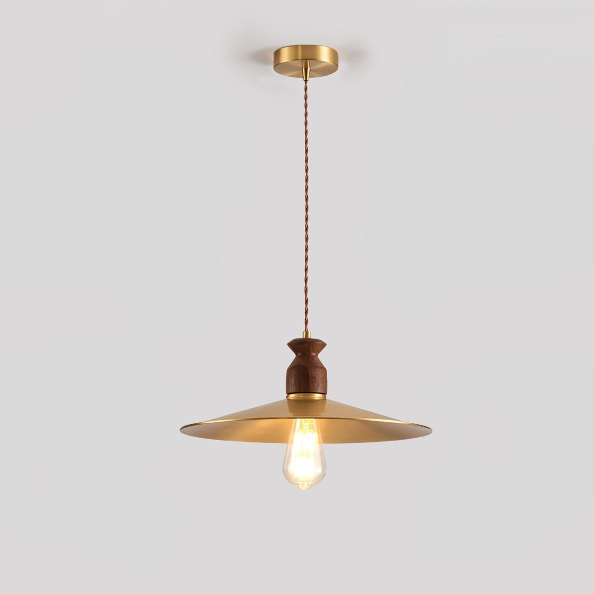 Qior lámpara colgante de latón clásico, elegancia y cresta en madera