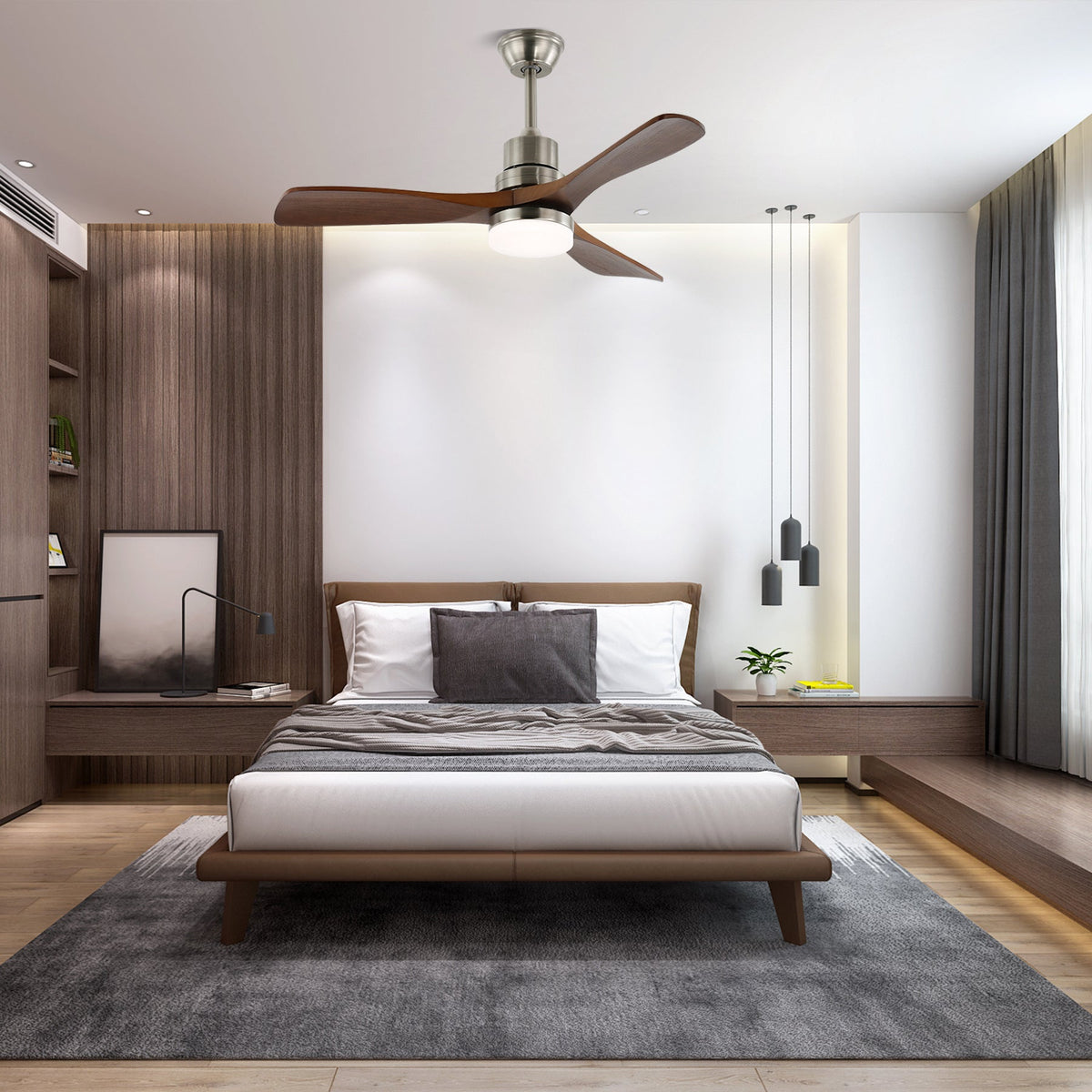 Rininena ventilador de techo con luz moderno de madera