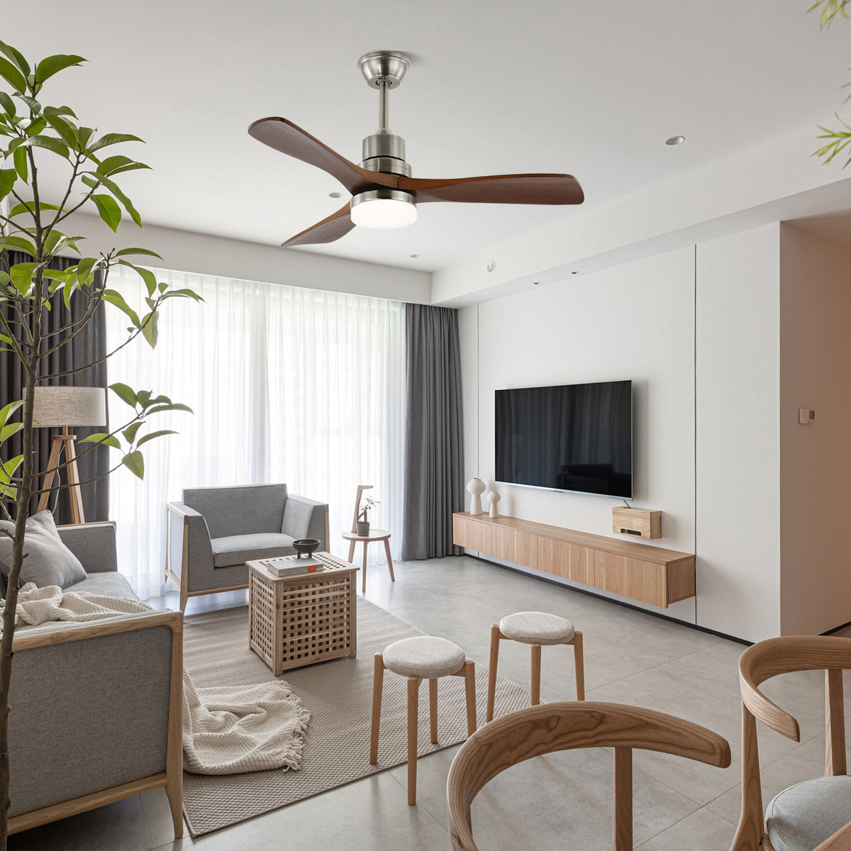 Rininena ventilador de techo con luz moderno de madera