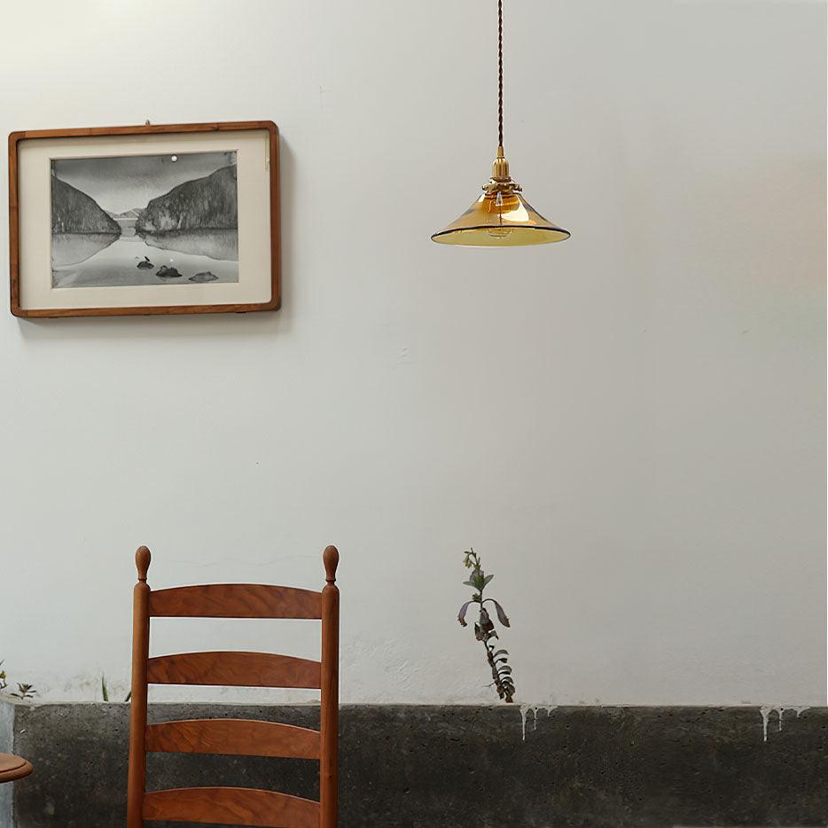 Pila lámpara colgante de vidrio ámbar y latón estilo vintage para comedor