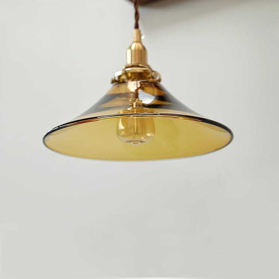 Pila lámpara colgante de vidrio ámbar y latón estilo vintage para comedor