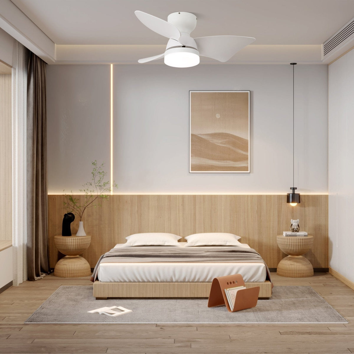Mirella ventilador de techo con luz de madera y plateado