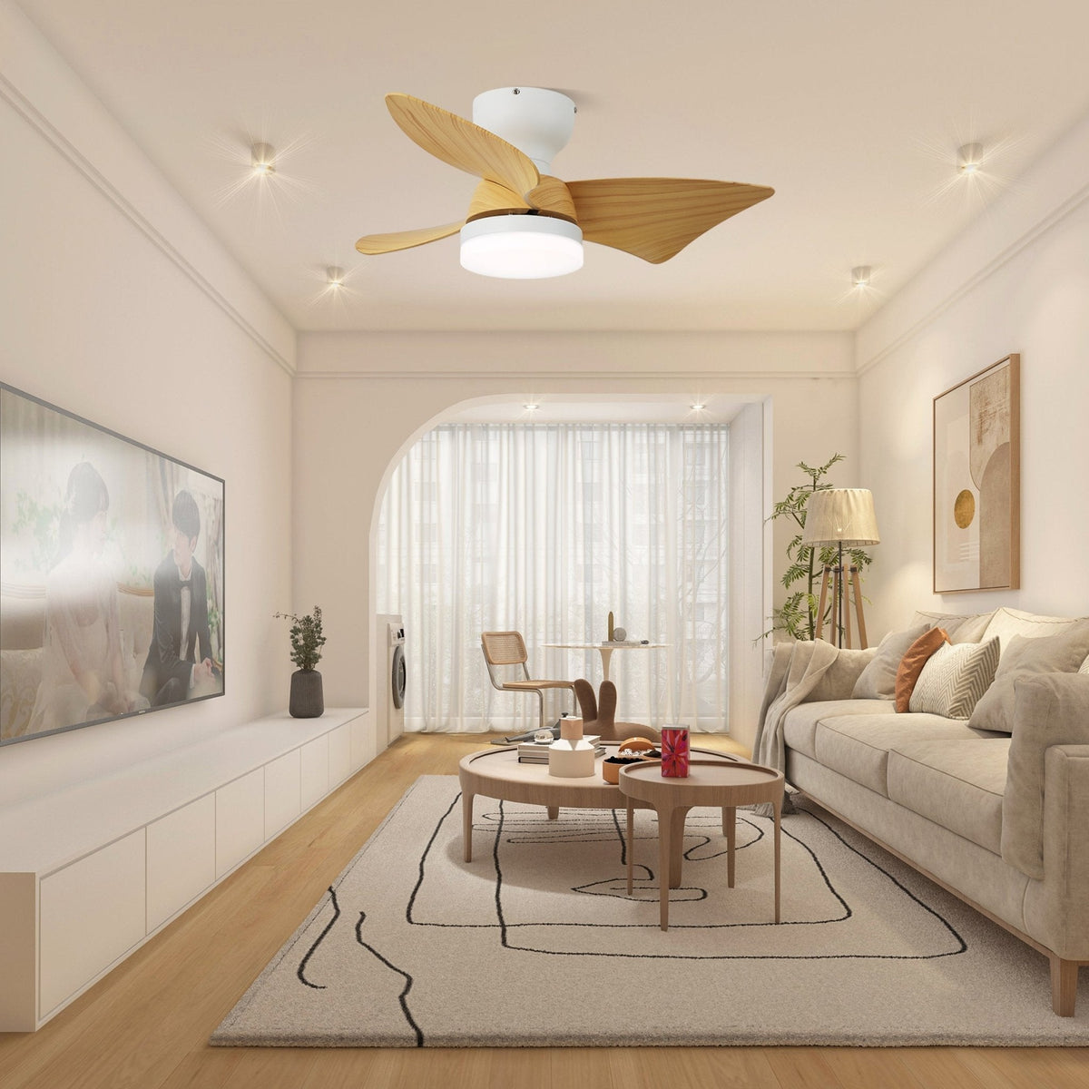 Mirella ventilador de techo con luz de madera y plateado