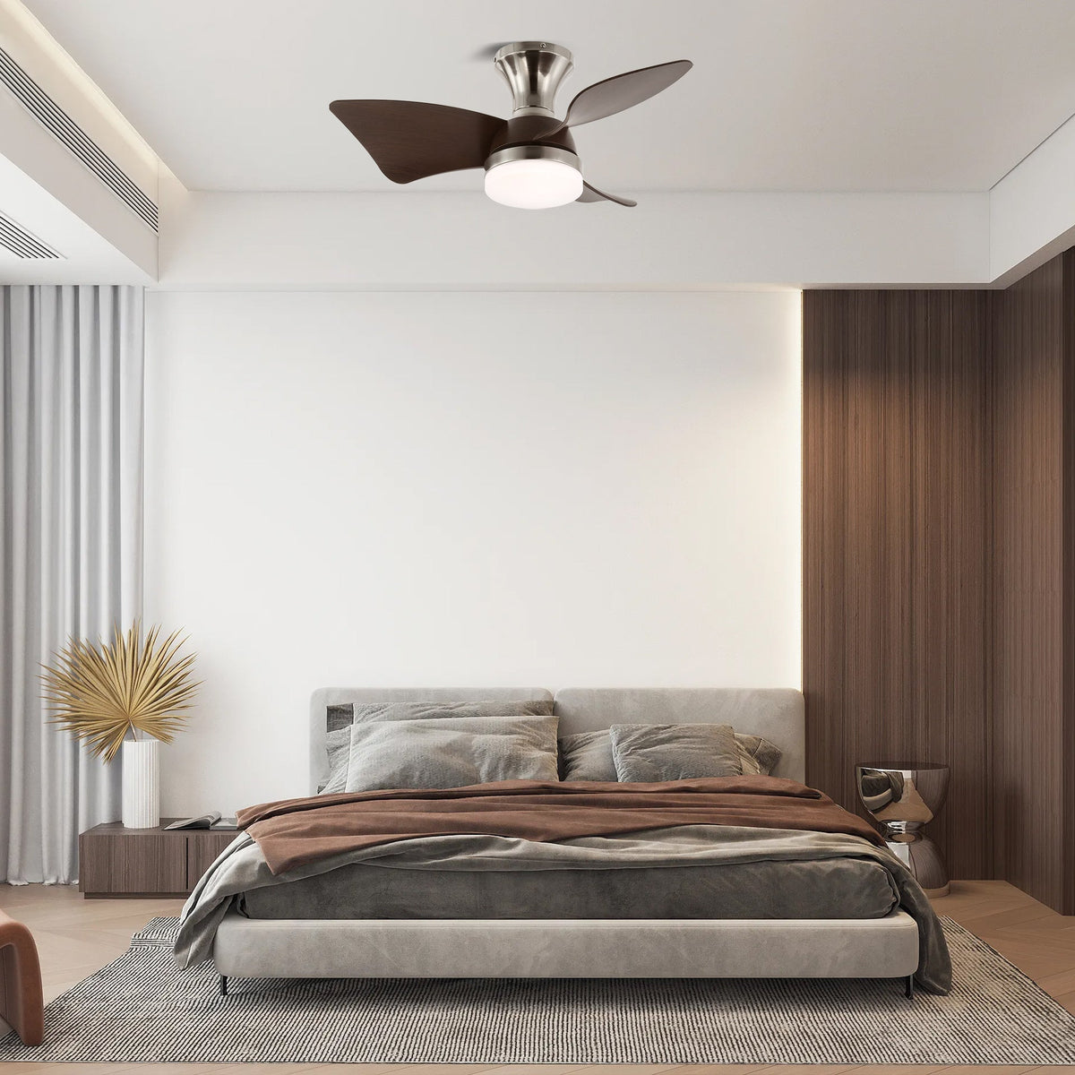 Mirella ventilador de techo con luz de madera y plateado