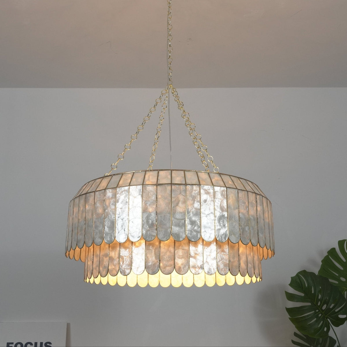 Holz dorado Shell Metal Aurelia lámpara de araña