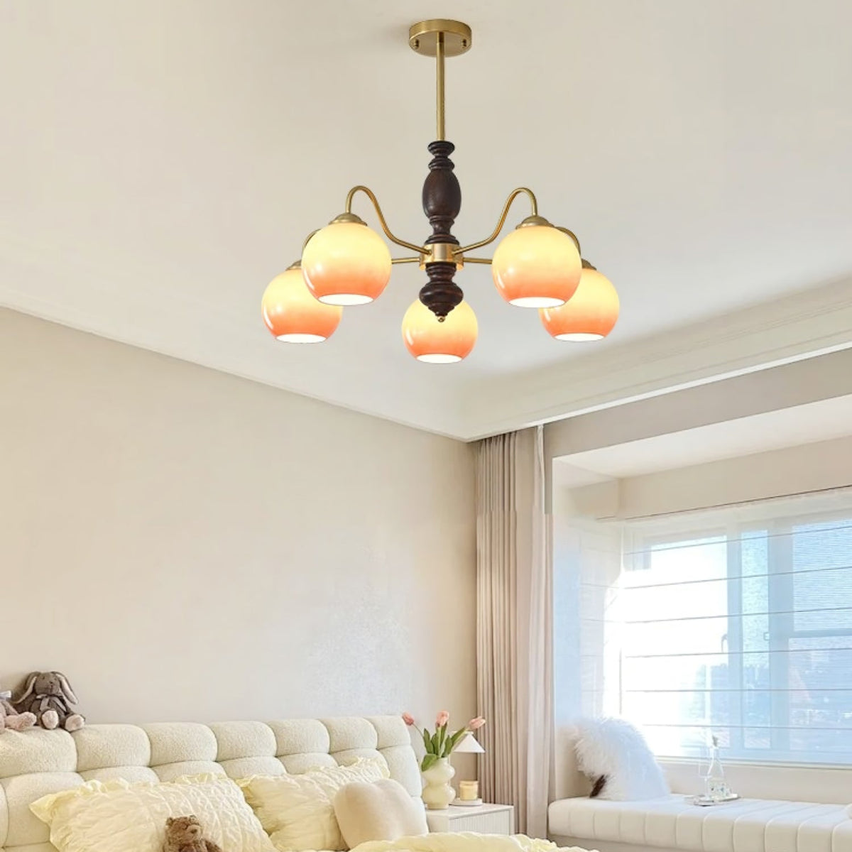 Reniian lámpara de araña Caramel Orb Brazos curvos