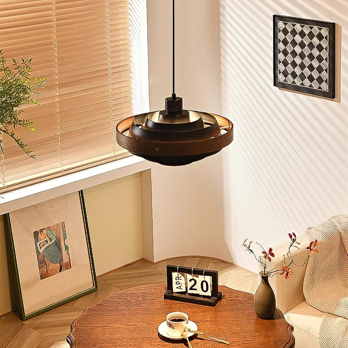 Muto Modern Round   Pendant Light  Wood