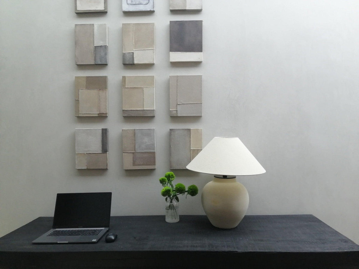 Lumian lámpara de mesa rústica de tejido y cerámica beige