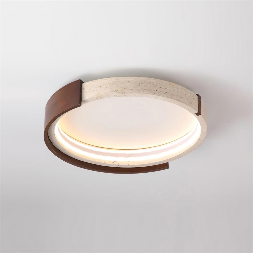 Noreleria lámpara de techo Halo con forma escultórica de travertino y madera