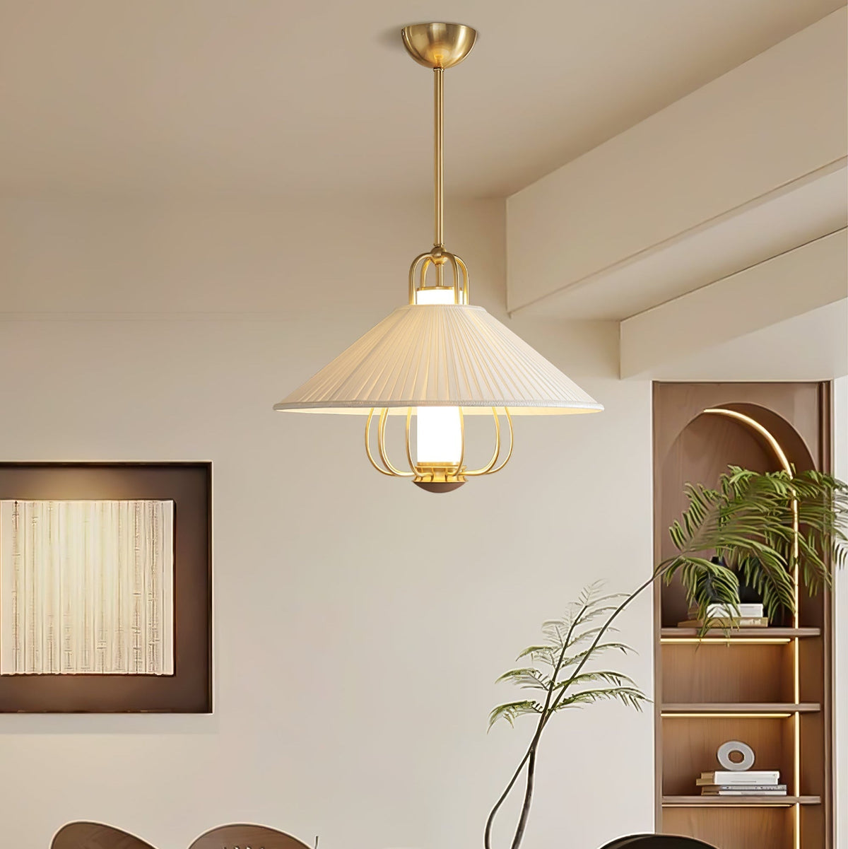 Solisiella lámpara colgante de tela dorada con LED para comedor