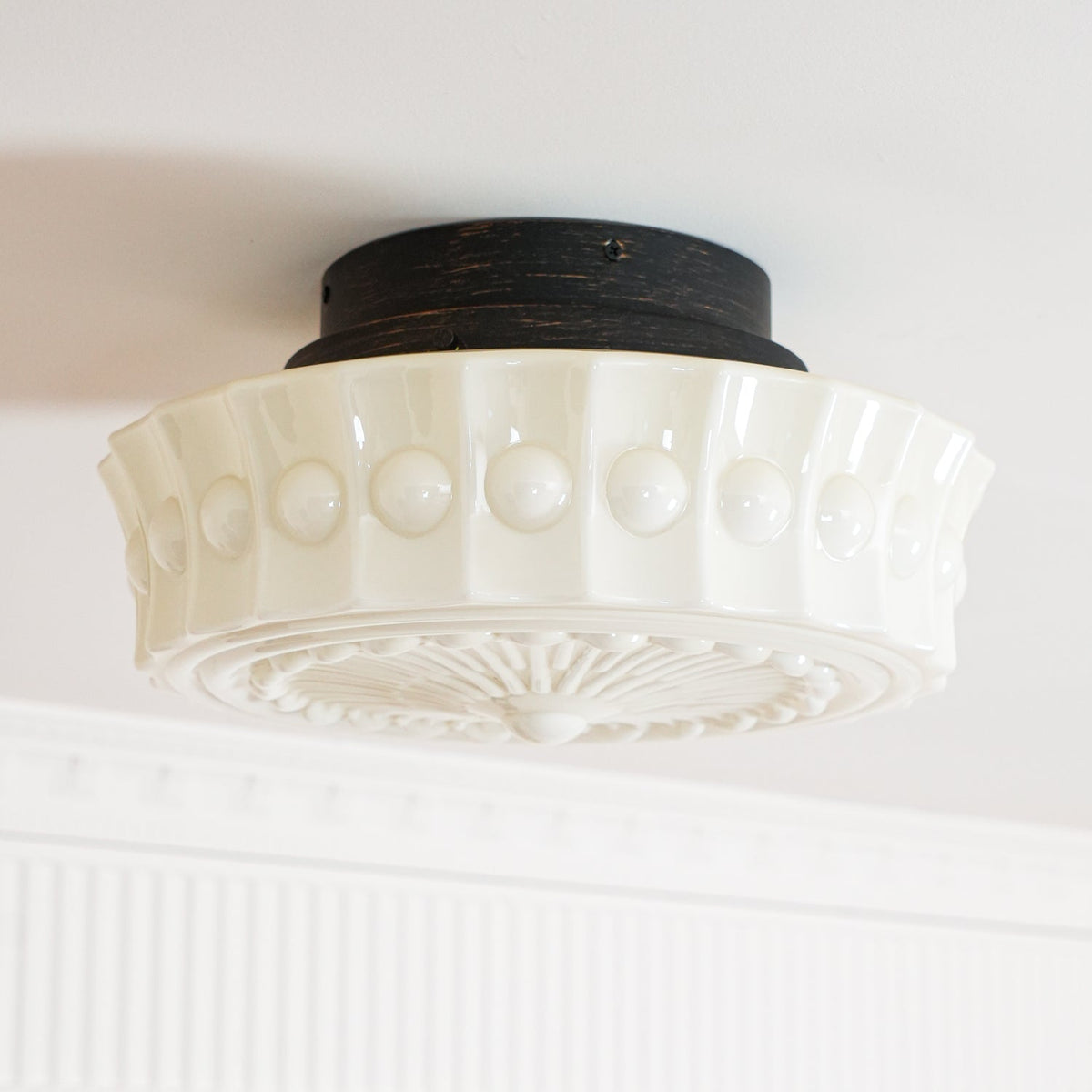 Veleraya lámpara de techo vidrio blanco floral para sala de estar