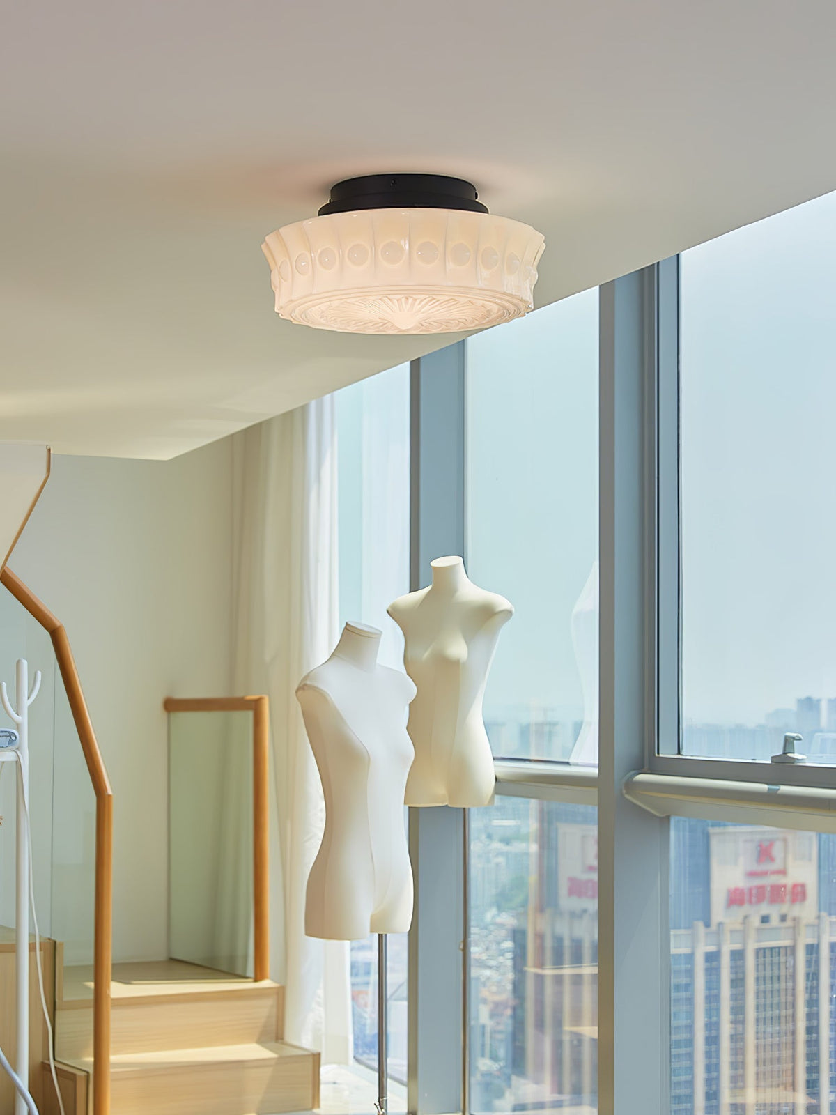Veleraya lámpara de techo vidrio blanco floral para sala de estar
