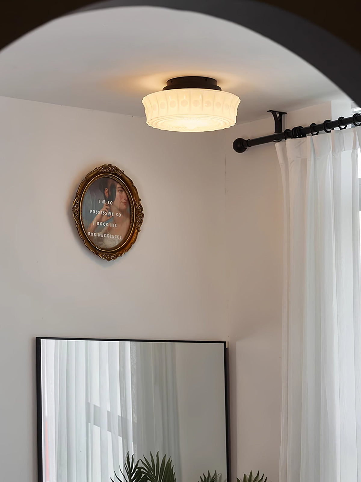 Veleraya lámpara de techo vidrio blanco floral para sala de estar