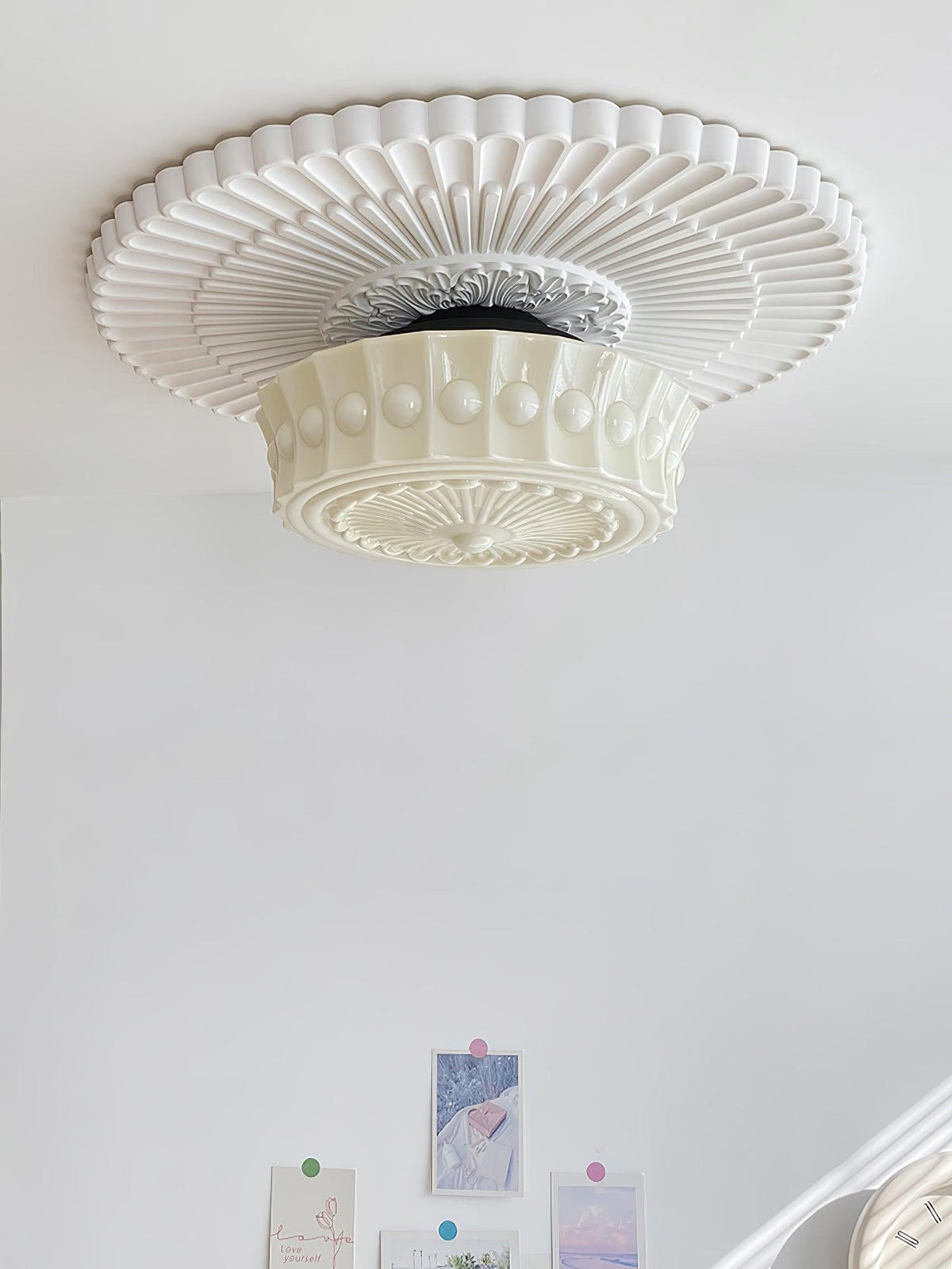 Veleraya lámpara de techo vidrio blanco floral para sala de estar