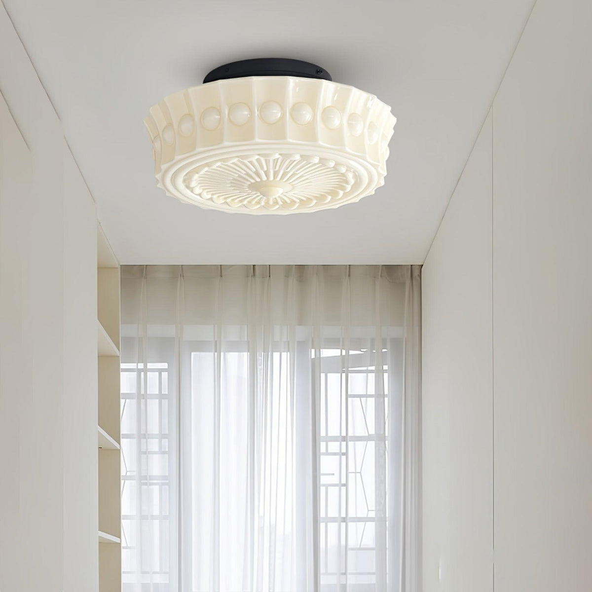 Veleraya lámpara de techo vidrio blanco floral para sala de estar