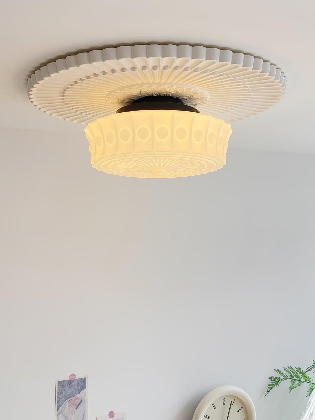 Veleraya lámpara de techo vidrio blanco floral para sala de estar
