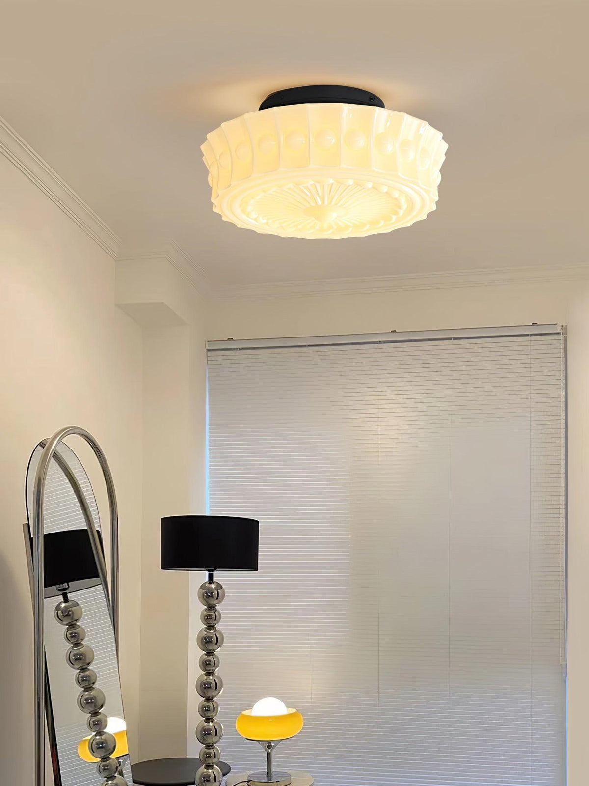 Veleraya lámpara de techo vidrio blanco floral para sala de estar