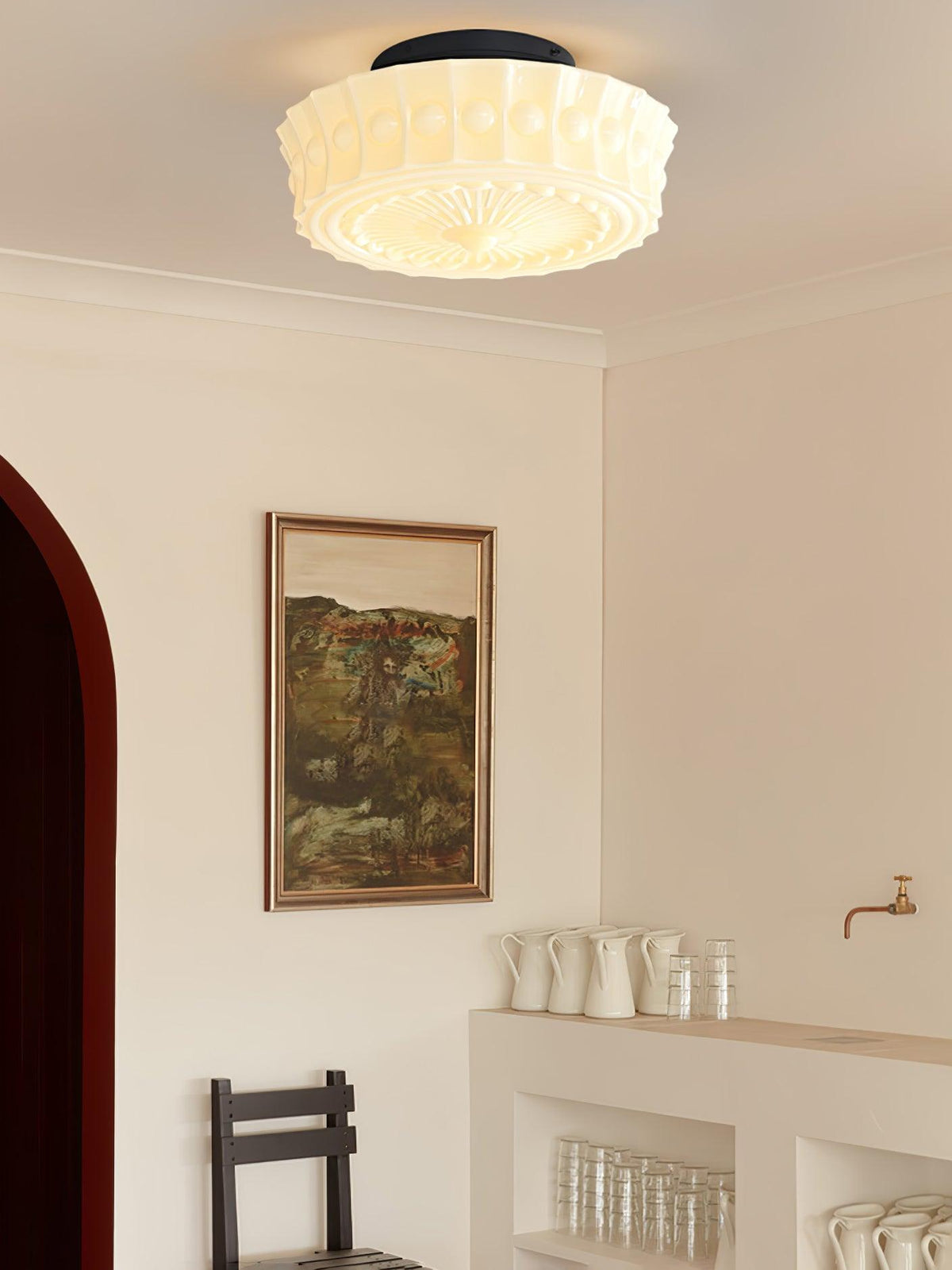 Veleraya lámpara de techo vidrio blanco floral para sala de estar