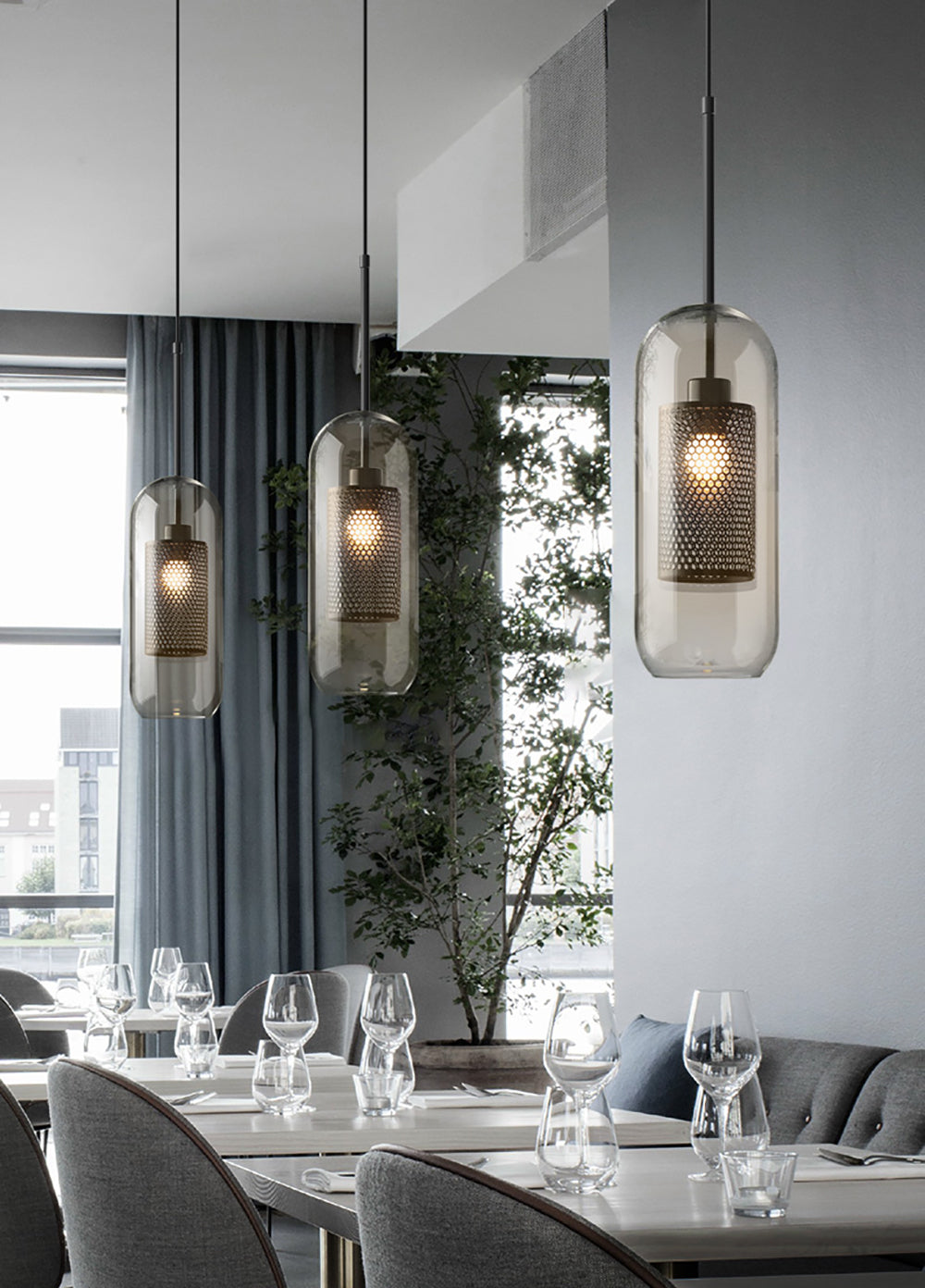 Veleine lámpara colgante Chiswick vidrio para Sala de Estar